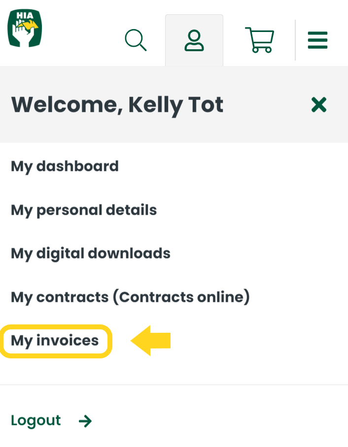 My invoices mobile navigation